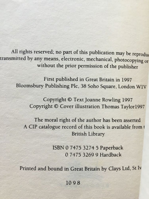 Harry Potter and the Philosopher's Stone - 8th printing - Setanta Books