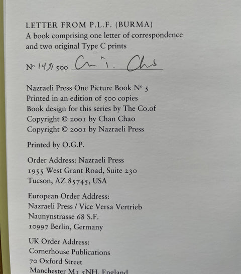 Letter From P.L.F (Burma) - One Picture Book - Setanta Books