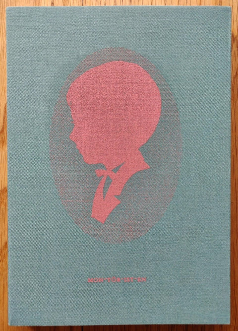 The photography book cover of Montöristen by Carl-Mikael Strom. Hardback in blue/green with a red head in the middle.