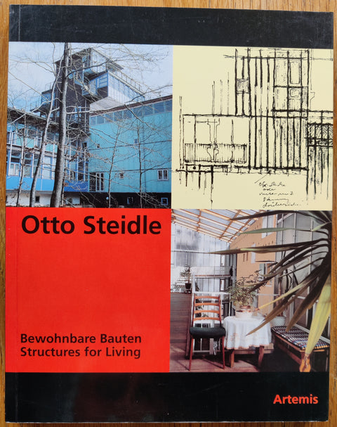 The photography book cover of Bewohren Bauten / Structures for Living by Otto Steidle. In softcover black and red.