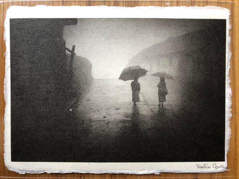 The Dreaming Print #2 by Yasuhiro Ogawa. B&W print of two people holding an umbrella.